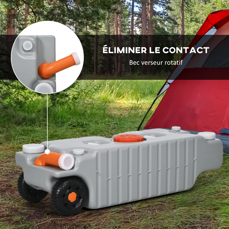 Outsunny Réservoir d'eau portable de 75 litres avec indicateur de niveau, 3 roulettes et poignée pour camping
