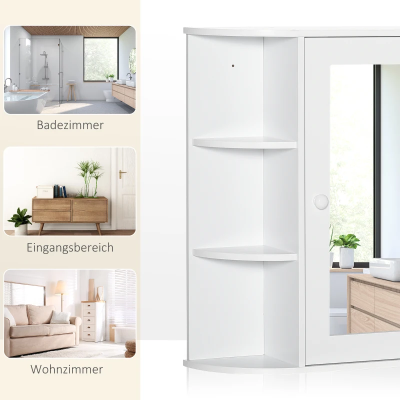 HOMCOM Spiegelkast Badkast Badkamerkast, 8 vakken, Spiegeldeuren, waterbestendig, 66 cm x 17 cm x 63 cm, Wit