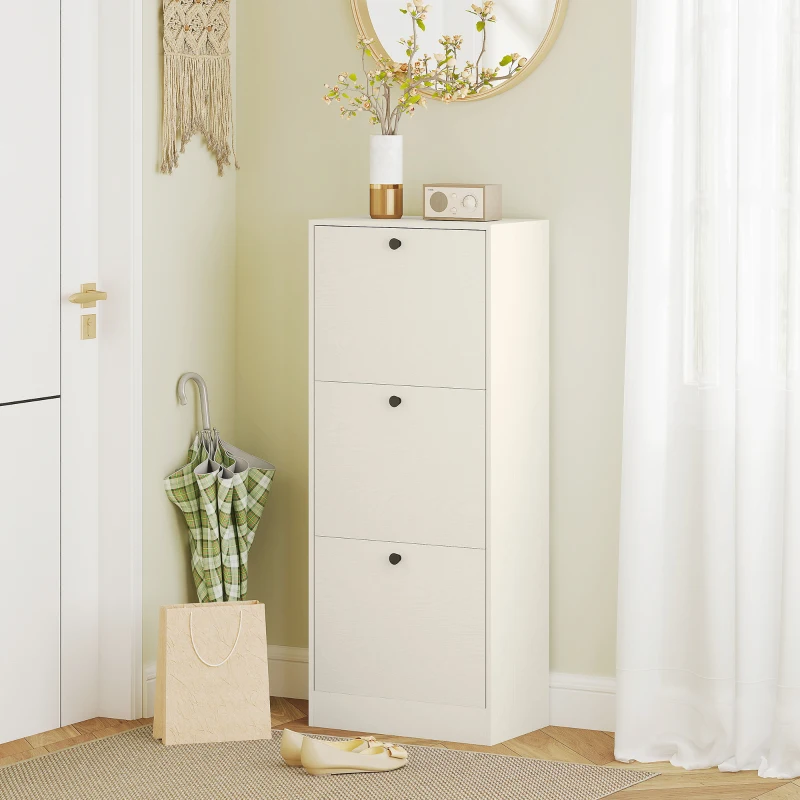 HOMCOM Zapatero con 3 Puertas Abatibles Estantes Ajustables y Diseño Compacto 47x28x115 cm Blanco Veteado