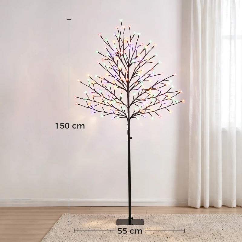 HOMCOM Copac luminos 150 cm cireș artificial iluminat 160 LED și 16 ramuri flexibile, decorațiune interioară și exterioară