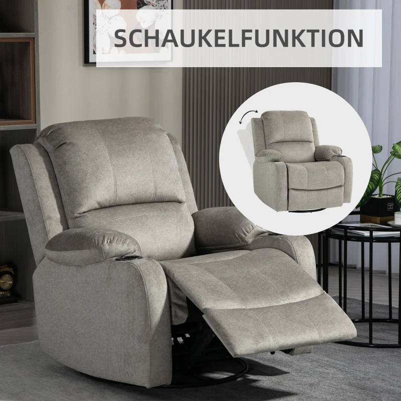 HOMCOM Relaxfauteuil met Voetensteun en Ligfunctie, incl. Bekerhouders, tot 150 kg, Bruin
