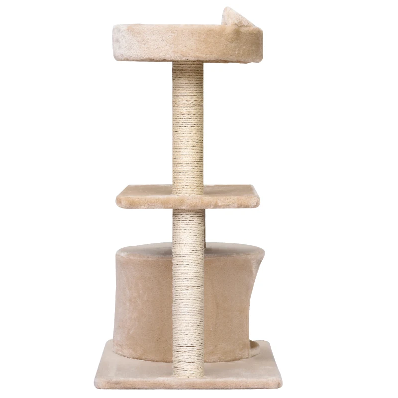 PawHut kattenboom 3 verdiepingen krabpaal kattengrot met sisal palen krabplank pluche beige