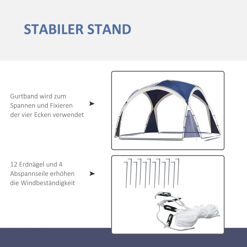 Outsunny Koepeltent voor 6-8 personen, paviljoen, bescherming tegen zon en motregen, 3,5 x 3,5 x 2,22 m, blauw+grijs
