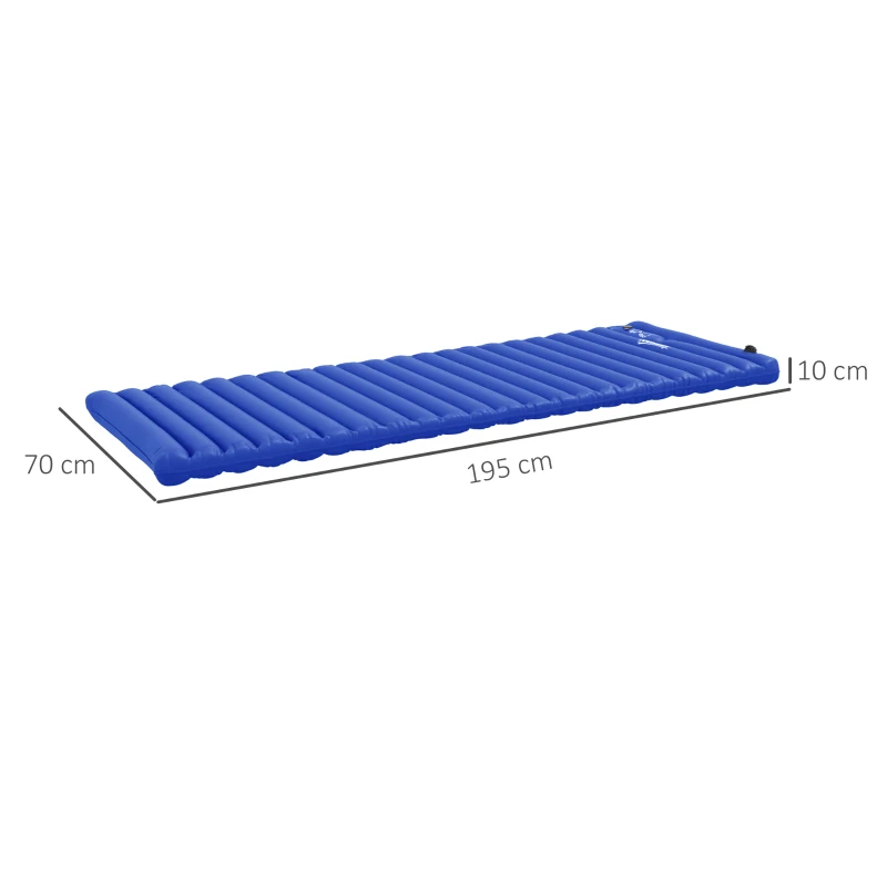 Outsunny Camping-Luchtmatras met Pomp, Snel Opblaasbaar, Duurzaam, 195x70x10cm, Blauw