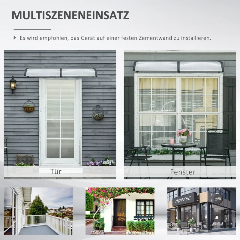 Outsunny Deuroverkapping, Bescherming tegen Regen, Wind en Hagel, Polycarbonaat, Aluminium, 200 x 96 x 27 cm, Zwart