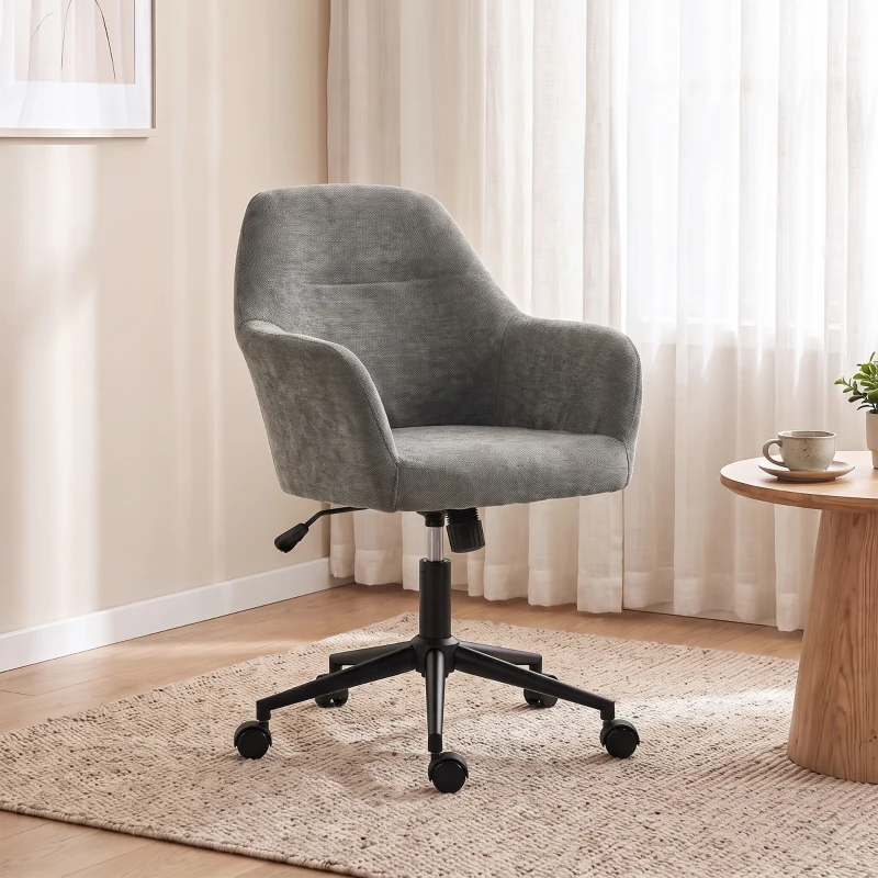 HOMCOM Chaise Bureau Ergonomique, Fauteuil de Bureau en Chenille avec Hauteur Réglable, Fonction Bascule, Gris