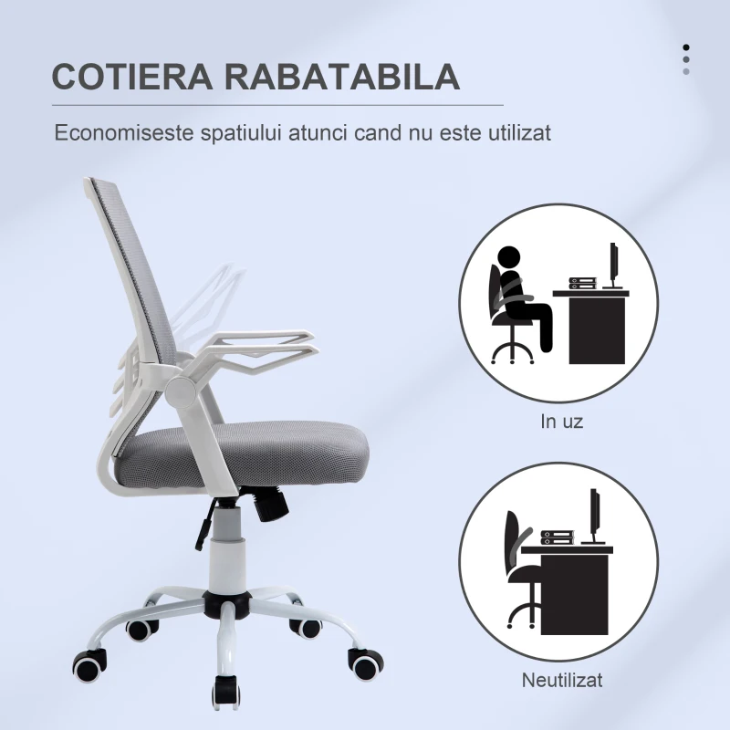 Vinsetto Sedia da Ufficio Ergonomica con Braccioli e Supporto Lombare, in Tessuto Effetto Lino, 62.5x55x94-104 cm, Grigia