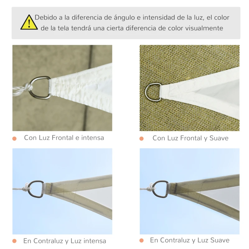 Outsunny Toldo Vela Triangular 5x5x5 m Vela de Sombra para Jardín Patio Terraza Poliéster Anti UV Color Crema