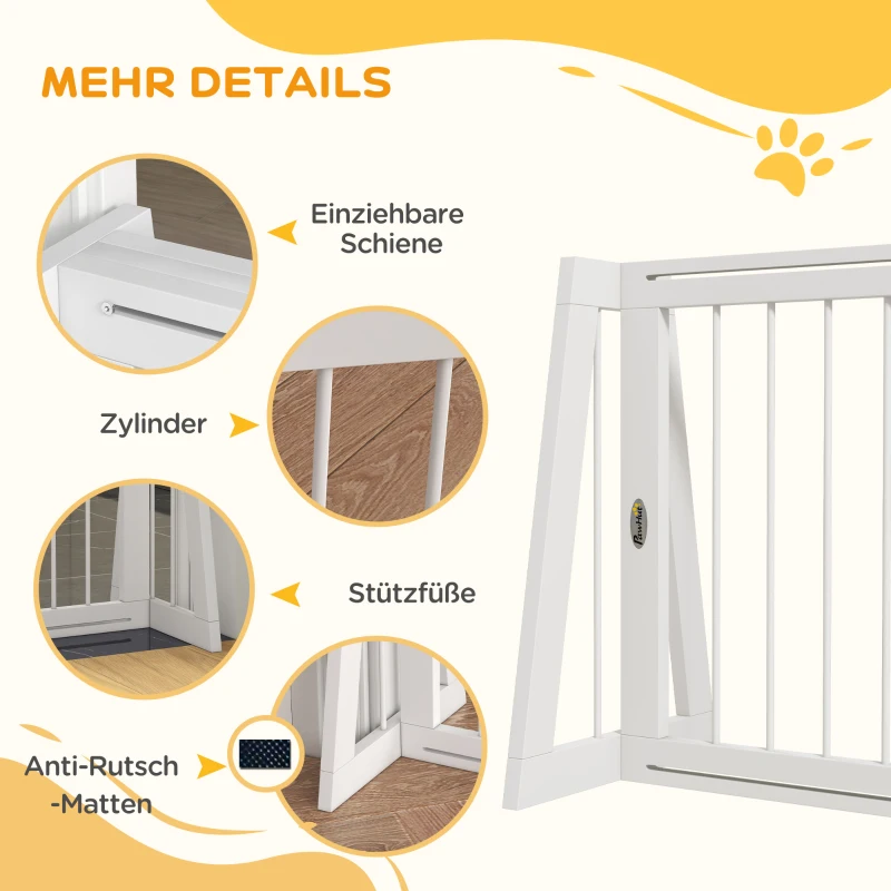 PawHut Hondenhek, Uitschuifbaar Vrijstaand Hek met 3 Panelen, 56 x 71-190 cm, Houten Hek voor Trap, Deuren, Keuken, Kleine Honden, Wit