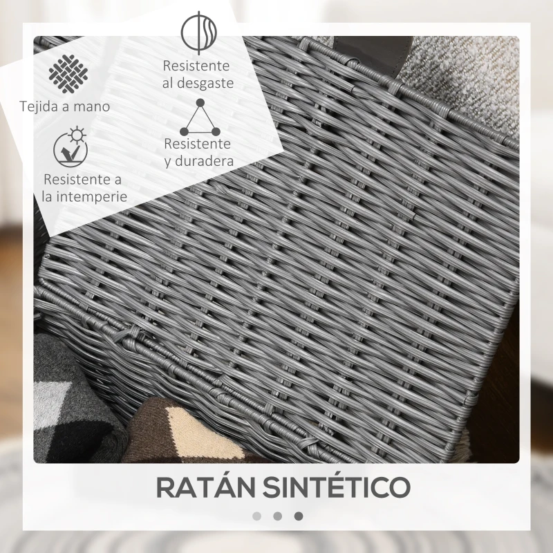 HOMCOM 3 Cestas de Almacenaje de Plástico Símil Mimbre con Tapa y Pestillo de Diferentes Tamaños para Decoración Gris