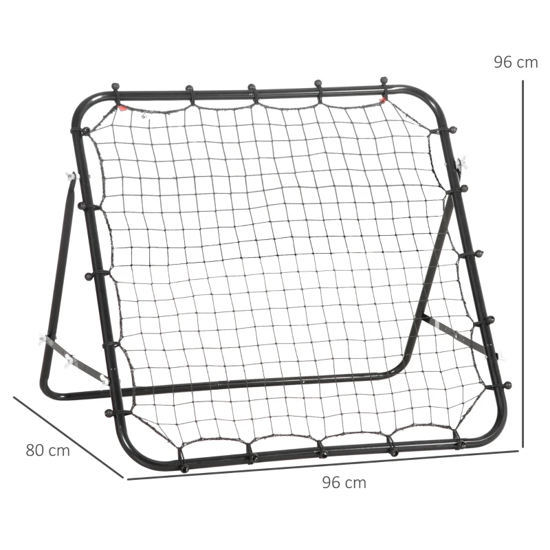HOMCOM Voetbal Rebounder Kickback Doel – Verstelbaar Terugkaatsnet voor Voetbaltraining, Metalen Buis met PE-Net, 96 x 80 x 96 cm Zwart