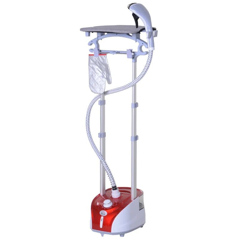 HOMCOM Défroisseur vapeur vertical 1950 W 32g/min, réservoir d'eau de 2 litres, tige télescopique, fer vertical autonomie 45min, 11 températures réglables, prêt en 38s, planche et cintre fournis rouge