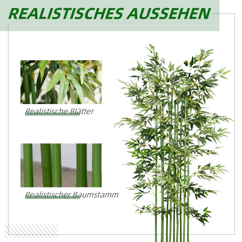 HOMCOM Kunstmatige Bamboe, Kunstplant, Decoratieplant, Echt Uiterlijk, Onderhoudsvriendelijk, Voor Thuisgebruik, 180 cm Hoog, Groen