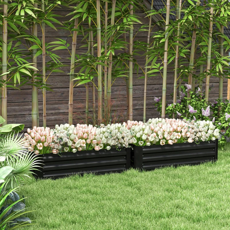 Outsunny Juego de 2 Jardineras Exterior Grandes de Acero Galvanizado Huertos Urbanos para Terraza Jardín 100x50x30 cm Negro
