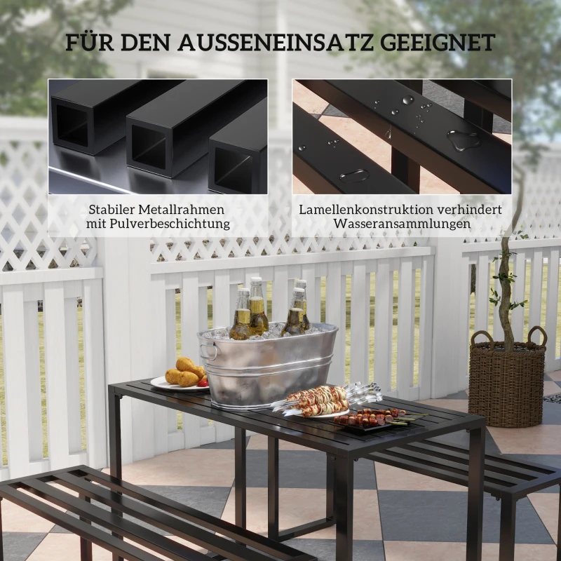 Outdoor meubelset tafel + banken 4-de tuinzitgroep tafel zitbank metaal