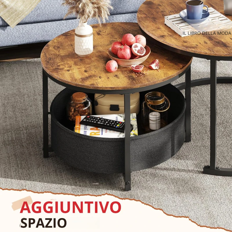Set da 2 tavolini da salotto, design 2‑in‑1 flessibile, design moderno, 80x80x48,2 cm, Marrone