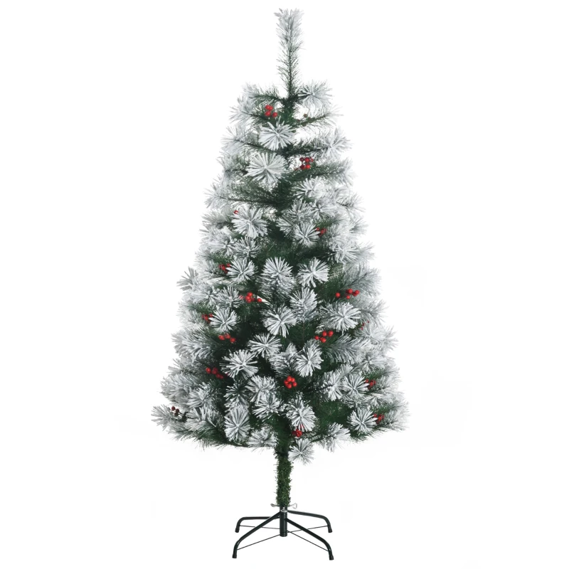 HOMCOM Indoor Christmas Tree Artificial Berry Xmas Decoration with Metal Stand and 184 Tips (5FT(150CM))
