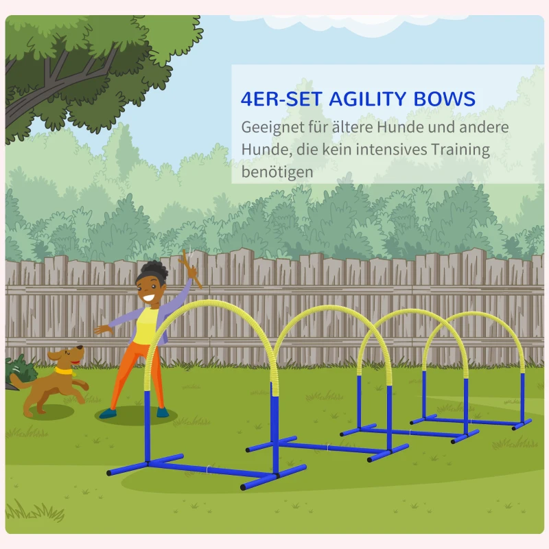 PawHut Agility-Set voor Honden, Hondentraining, 4 Bogen, voor Beginners, met Draagtas, Blauw+Geel, 88 x 64 x 95cm