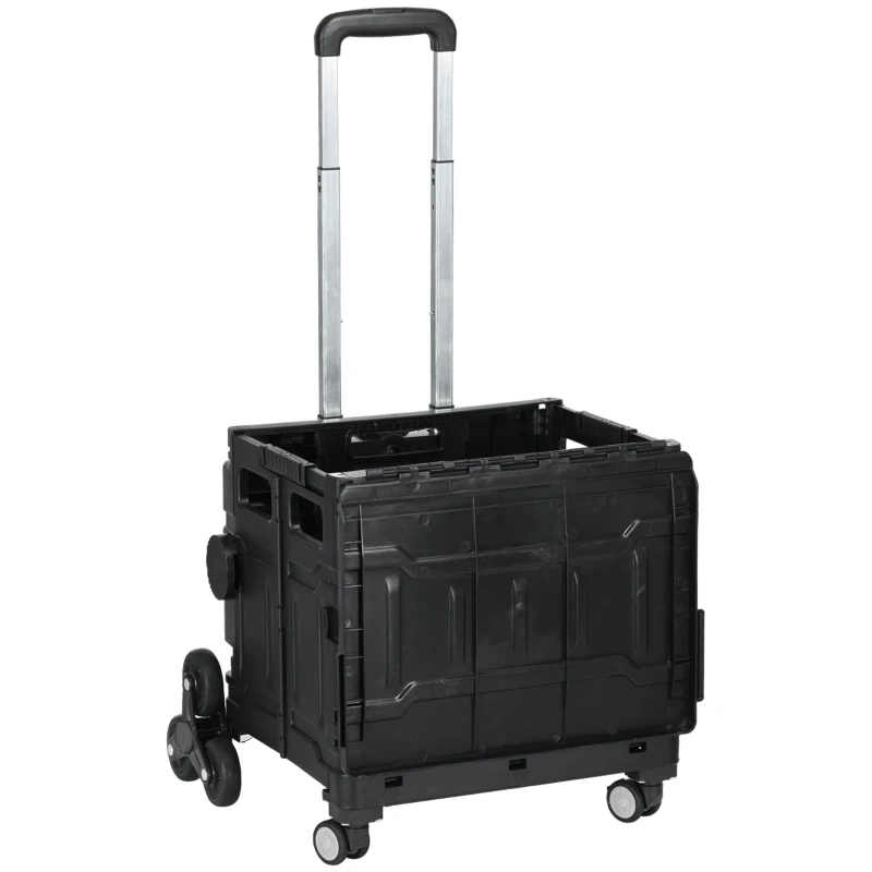 HOMCOM Winkelwagen Winkeltrolley, Trappenklimmer, Opvouwbaar, Telescopische Greep, tot Max. 65 Kilo Belastbaar, Zwart