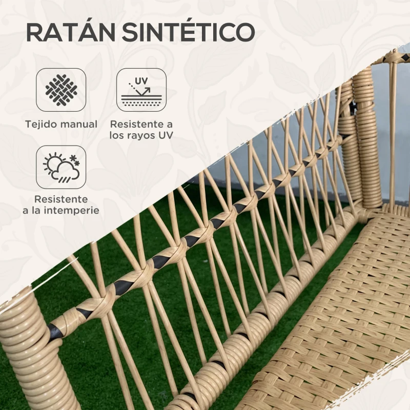 Outsunny Juego de 3 Piezas Sillas y Mesa de Ratán PE con 2 Sillas 1 Mesa de Centro Redonda y Cojines para Terraza Balcón Natural