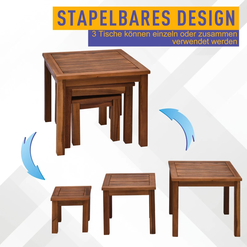 Outsunny Tuin salontafel 3-delige set stapeltafel bijzettafel koffietafel acaciahout naturel