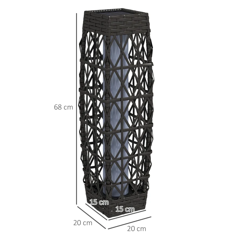 Outsunny Rieten Buitenlamp, Zonne Tuinlamp, Automatische Aan/Uit, LED, Weerbestendig, Metalen Frame, 20 x 20 x 68cm, Grijs