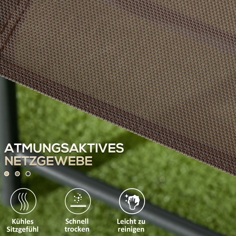 Outsunny Weerbestendige Metalen Bistroset 3-delig met Inklapbare Glastafel en Tuinstoelen - Bruin
