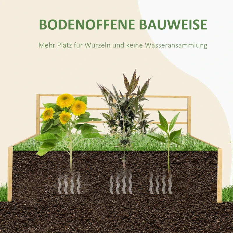 Outsunny Houten Plantenbak met Klimrek, Weerbestendig, 183 x 98,5 x 95 cm, Natuurlijk