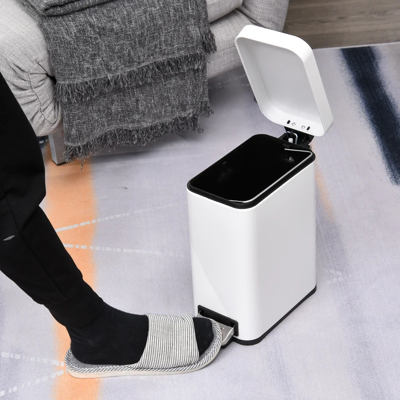 HOMCOM Poubelle à pédale de salle de bain 5 L métal blanc