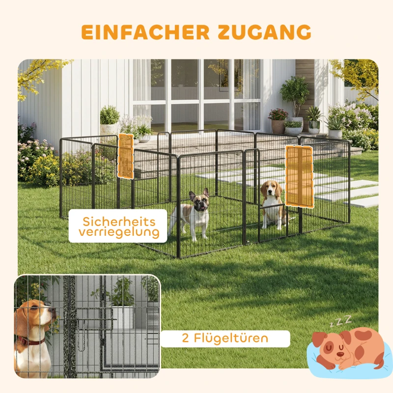 PawHut Puppyren 12-delig opvouwbare puppyren met 2 deuren 12 spijlenpanelen staal elk 80x100 cm grijs