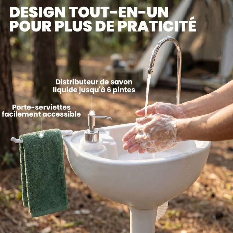 Outsunny Lavabo Portatile da Campeggio con 2 Ruote, Serbatoio Acqua 17L e Serbatoio Sapone 2.5L, 83x50x103cm