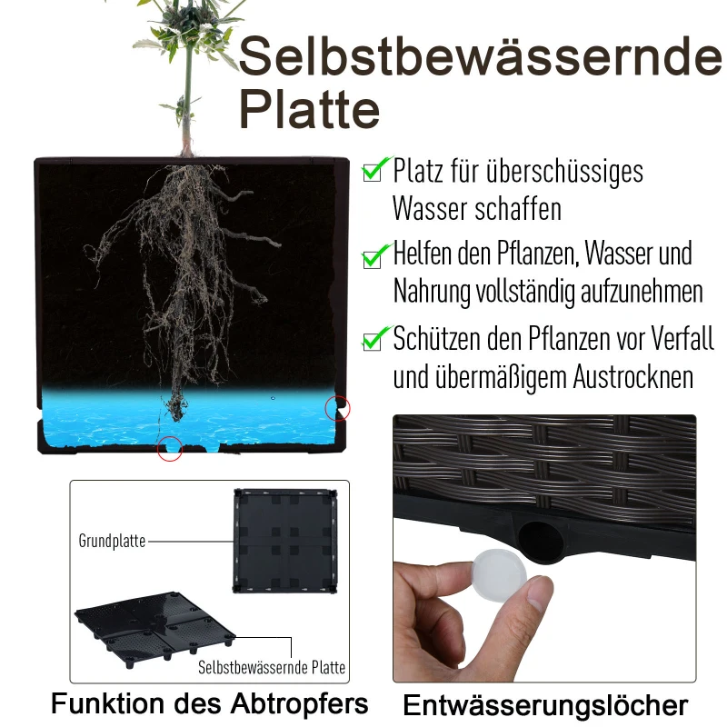 Outsunny verhoogd bed, 2-delige plantenbak met afwateringsgaten, bloembak in rotan-look, PP, bruin