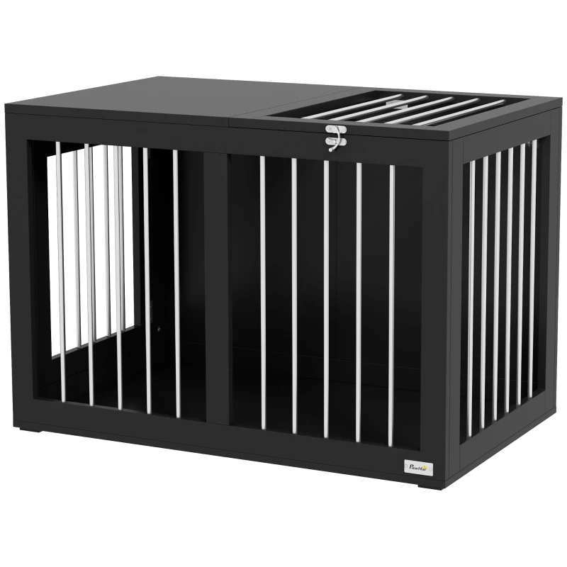 PawHut Hondenkooi Hondenbench Hondenreismand, 2 deuren, vergrendelbaar, stalen gaas, 80 cm x 50 cm x 56,5 cm, Zwart(m-10)