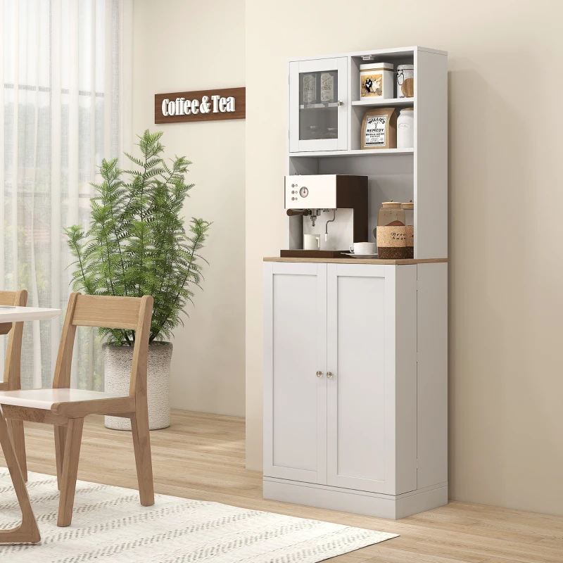 HOMCOM Alacena de Cocina con 3 Puertas Estantes Ajustables y Estantes en la Puerta para Comedor Salón 60x35x169 cm Blanco