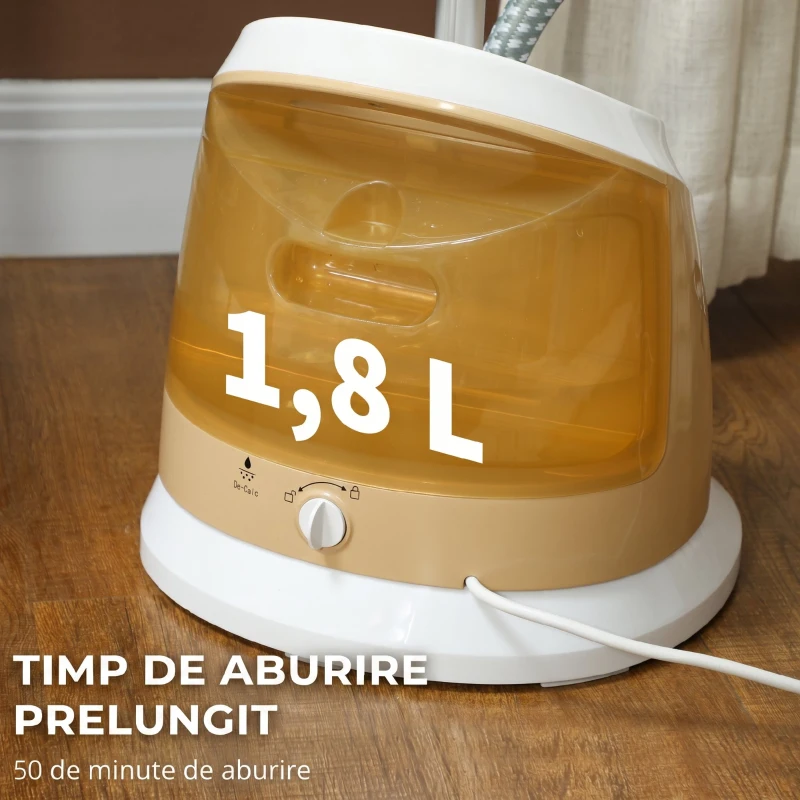 HOMCOM Fier de călcat vertical cu aburi 1800W cu rezervor de 1,8L, înălțime reglabilă și accesorii, auriu