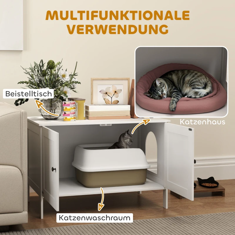 PawHut Kattenklo-Kast Kattenhuis met Deur en Scheidingswand voor Grote Katten 80 x 51 x 54 cm Wit