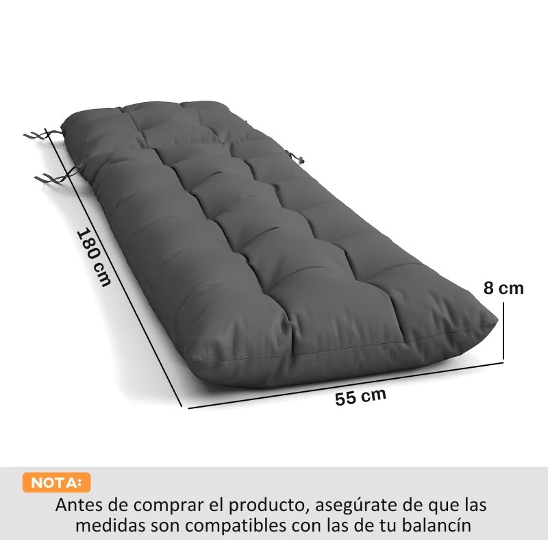 Outsunny Juego de 2 Cojines para Tumbonas 180x55 cm Cojines para Sillas de Jardín Gruesas UPF30+ con 4 Cintas Gris Oscuro
