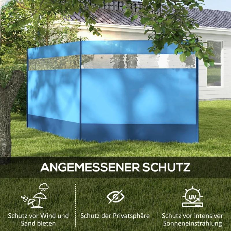 Outsunny Windscherm met Kijkvenster en Draagtas, Stalen Palen, 440x140cm, Blauw