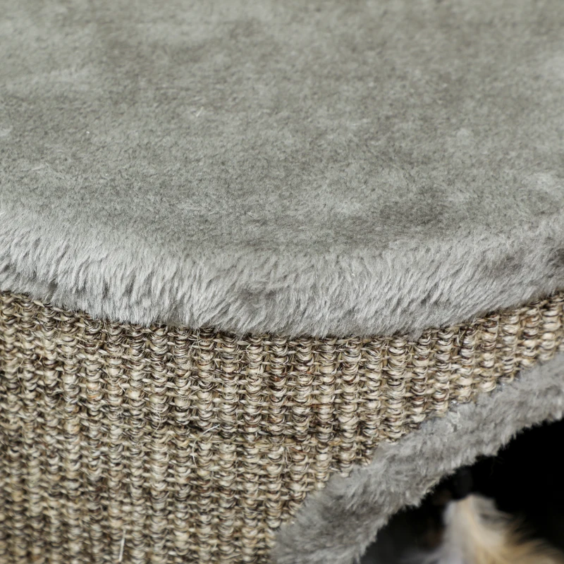 PawHut Casa para Gatos 3 en 1 Taburete Reposapiés Cama para Gatos con Rascador Patas de Madera Pluma 36x36x38 cm Gris