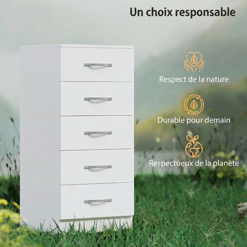 HOMCOM Cassettiera 5 Cassetti dallo Stile Moderno, in Truciolato, 40x35x85 cm, Bianco