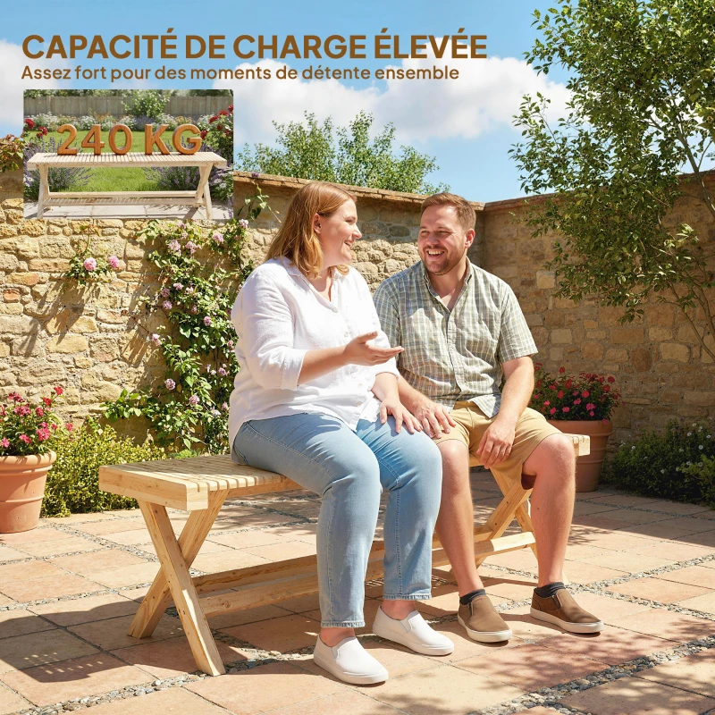 Outsunny Banc de Jardin en Bois massif, Banquette de Jardin avec Assise à Lattes Effet Bois, 140 x 40 x 43 cm, Bois Naturel