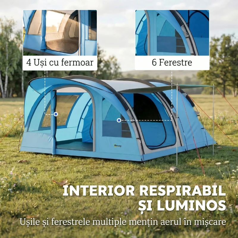 Outsunny Cort Familial Easy-pick-up pentru 4 Persoane, Albastru