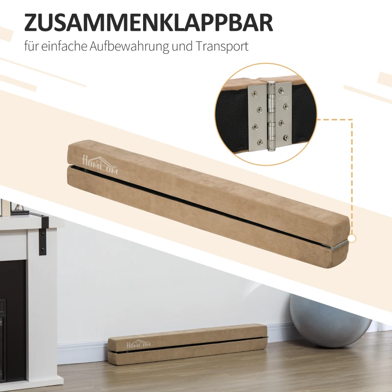 HOMCOM Opvouwbare Evenwichtsbalk, Antislip, Suède Bekleding, Stevig Hout, 210 x 10 x 6,5 cm, Bruin(m-5)