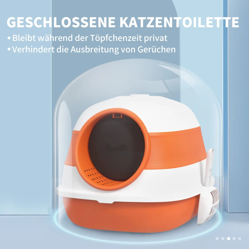 PawHut Kattenbak met Deksel en Strooischep, voor Katten tot 5 kg, 52x41x38 cm, Wit/Oranje