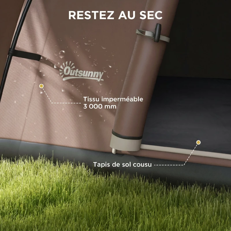Outsunny Tente de camping familiale 7 personnes étanche ventilée avec sac de transport, dim. 550L x 300l x 198H cm