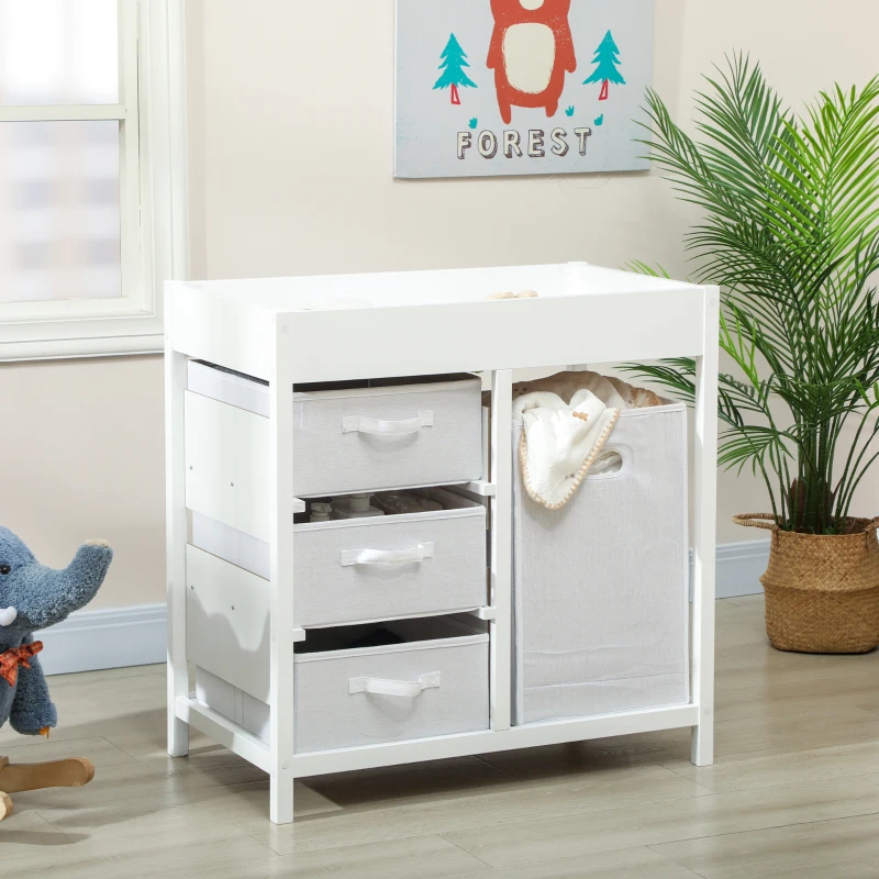 AIYAPLAY Baby Changing Unit with 4 Storage Drawers, Mat for Bedroom Nursery, 84 x 84.5 cm, White
