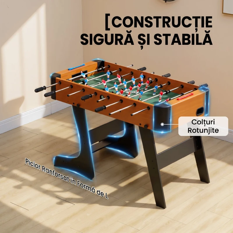 SPORTNOW Masă de fotbal pliabilă cu mânere antiderapante, 2 mingi și scor manual, maro