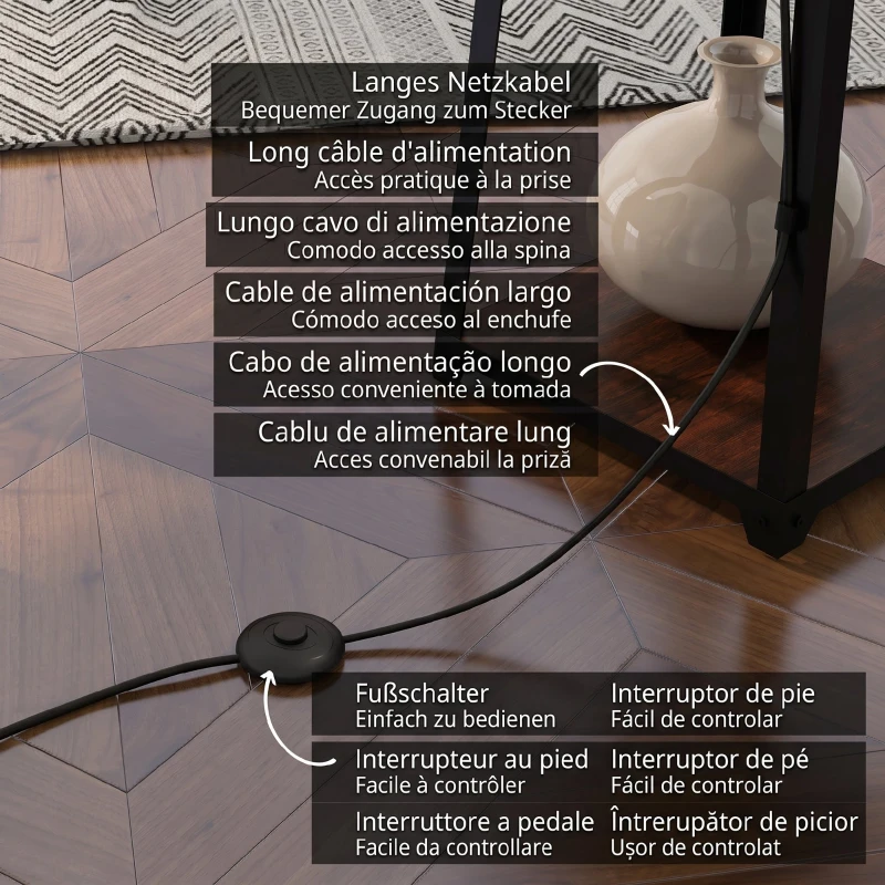HOMCOM Lampă de Podea din Metal și MDF cu 3 Rafturi și Abajur din Material Textil, Ø42x166 cm, Negru și Bej