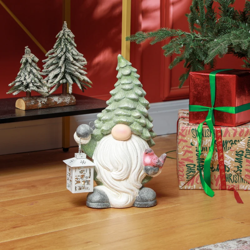 HOMCOM Kerstkabouter met Lantaarn, LED, op Batterijen, Weerbestendig, 28x21x42 cm