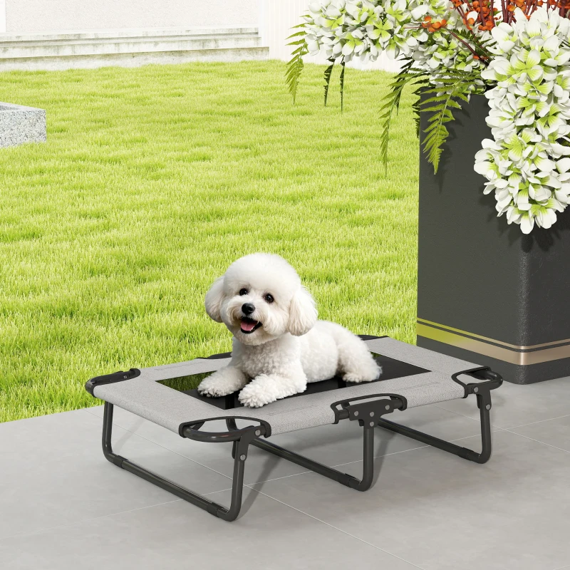 PawHut Portable Raised Dog Bed, Elevated Pet Cot with Breathable Mesh for Indoor Outdoor, for Small Medium Dogs, Light Grey
